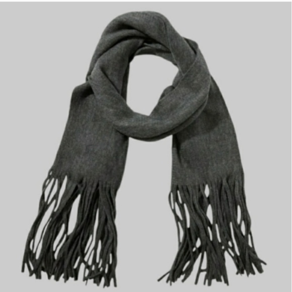 Dark Gray/Charcoal  Lucky Brand UNISEX Wide Cut Solid Brushed Scarf with Fringe - Picture 8 of 15